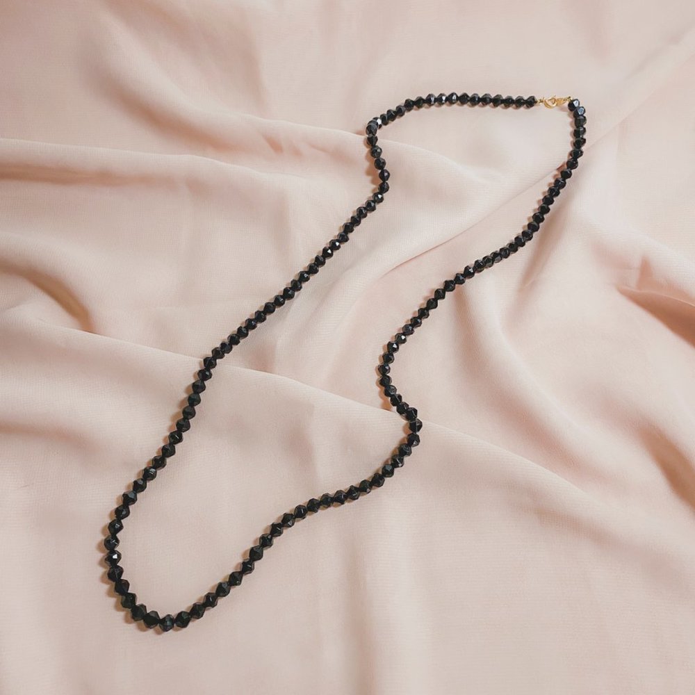 Vintage 30" Trifari Flapper Style Black Faceted Acrylic Beaded Mourning Necklace